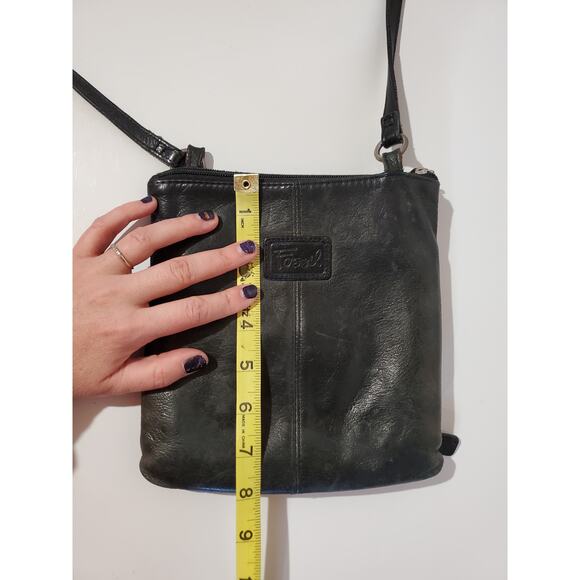 Fossil Black Leather Crossbody Bag Classic Soft Everyday Small Travel Zip Purse - Picture 12 of 14